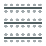 Rows of long tables with chairs on either side.