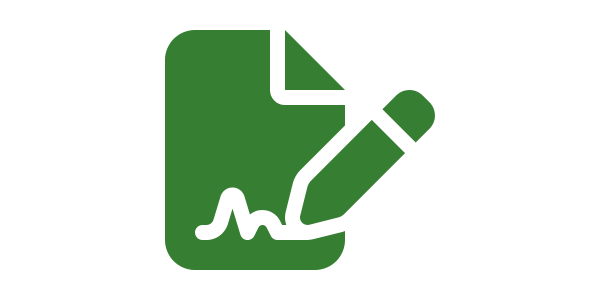 Green icon of file with pen icon