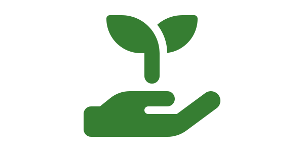 Green hand holding seedling icon