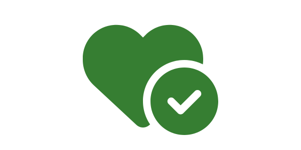 Green heart icon with circled check mark