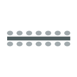 Single, long table with chairs on each side of the table.